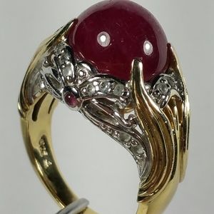 DESIGNER RUBY GOLD PLATE STERLING SILVER RING